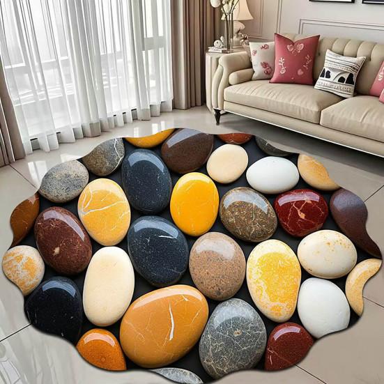 3D Floral Area Rug Fish Pebbles Living Room Rug Decorative Flower Floor Mat with Non-Slip Backing for Bedroom Entrance Kitchen Bathroom