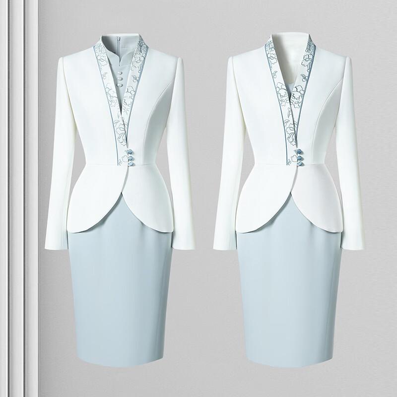 Trolman Damen Neues Chinesisches Stil Professionelles Anzugkleid Set