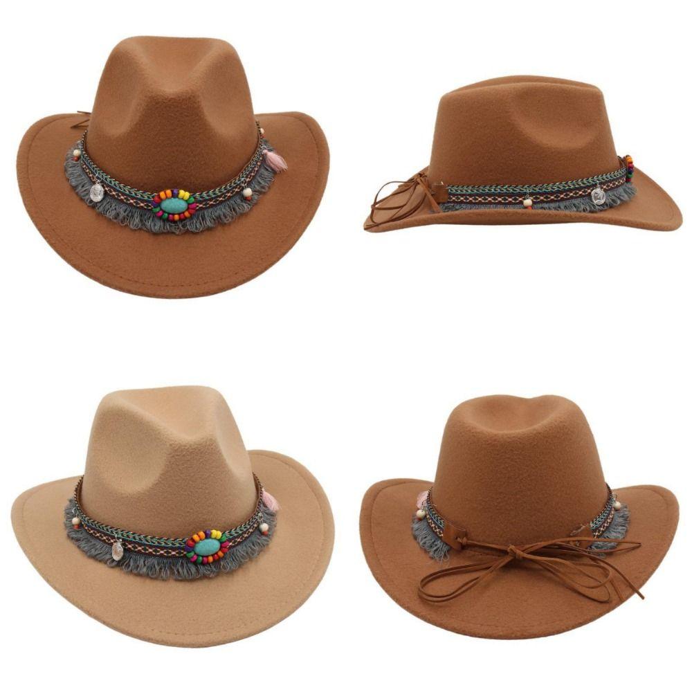 With Tassels Tibetan Style Top Hat Ethnic Style Jazz Fedora Hats  Ox Head Accessories