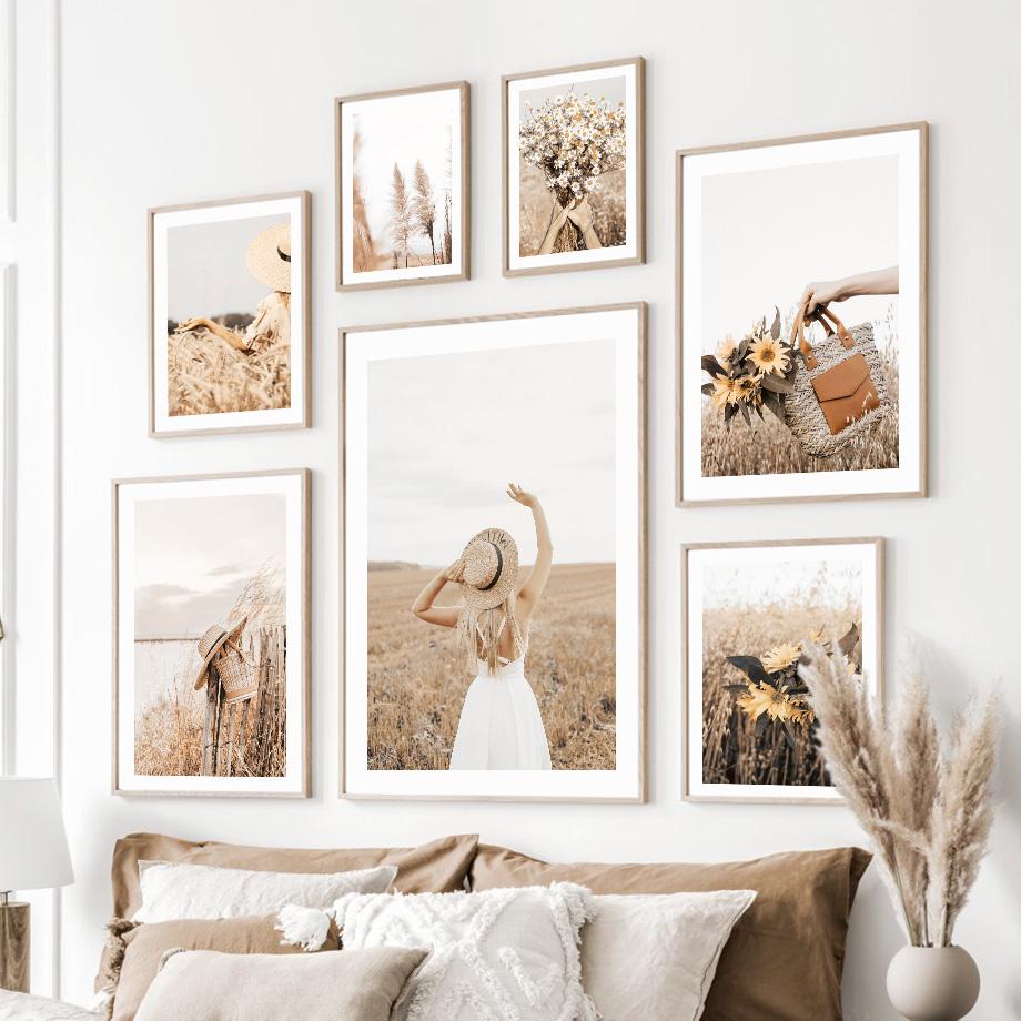 Herbst Mädchen Weizen Sonnenblume Reed Fahrrad Wand Kunst Leinwand Malerei Nordic Poster Und Drucke Wand Bilder Für Wohnzimmer Dekor