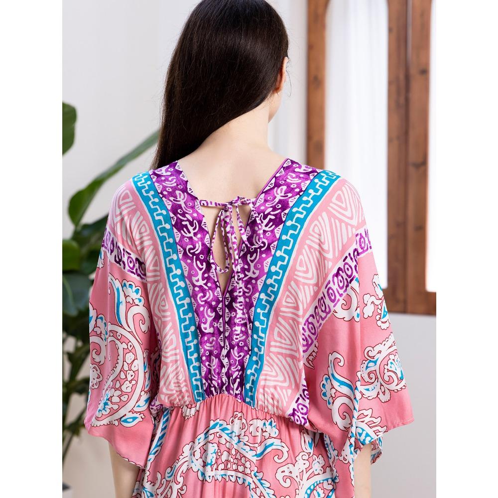 Plus Size Boho Kaftan Dress, Women's Plus Maxi Cover Up Dress