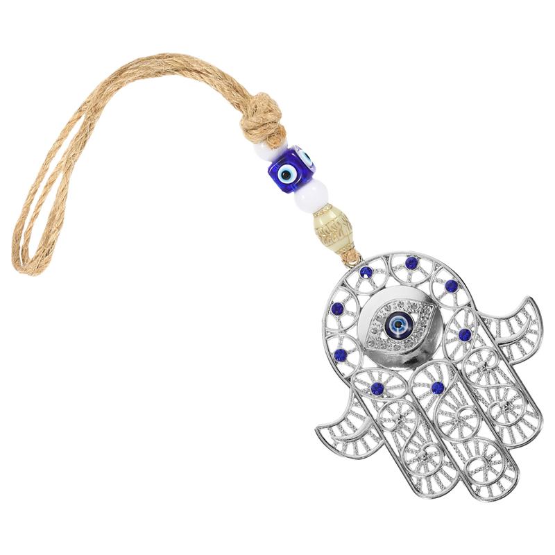 Blue Evil Eye Decor Blue Eye Hamsa Hand Pendant Decorative Wall Ornament Evil Eye Hand Decoration Zinc Alloy Hanging Ornaments