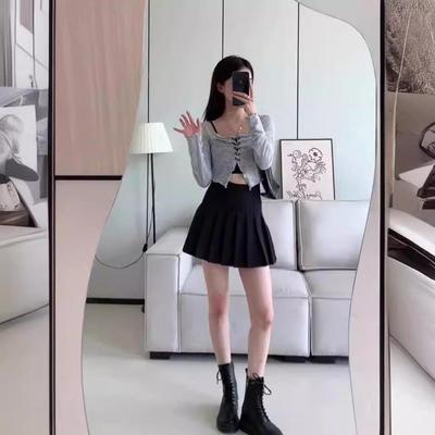 High-Waist Summer Pleated Mini Skirt - Slim Fit, Anti-Exposure, College Style, Small Size
