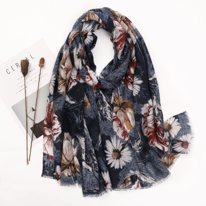 Модный цветочный шаль-платок с бахромой, хлопково-вискозный шарф, женский пляжный солнцезащитный платок, мусульманский хиджаб, головной платок