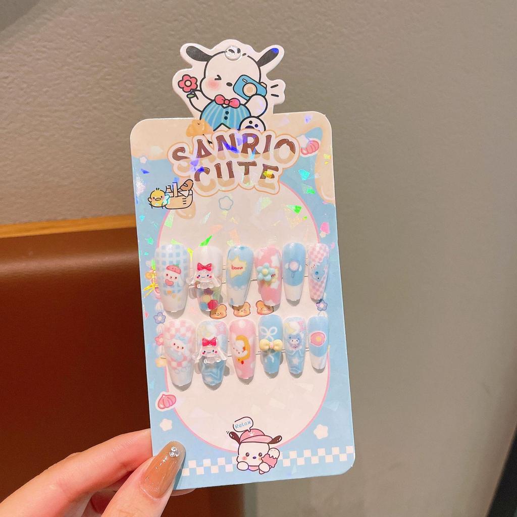 Kuromi samolepky na nehty pro děti - Dlouhé, odnímatelné kreslené tipy na nehty pro malé holčičky