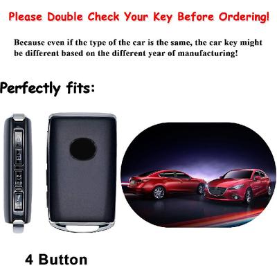EASYANT 4 Button Genuine Leather Remote Key Fob Case Cover Compatible with Mazda 3 2020-2024 Hatchback 6 CX-5 CX-30 CX-9 Black