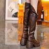 Platforma Dámské vysoké kozačky nad kolena Módní nazouvací boty s přezkou Podzim Zima Dámské Dlouhé kozačky na silném podpatku