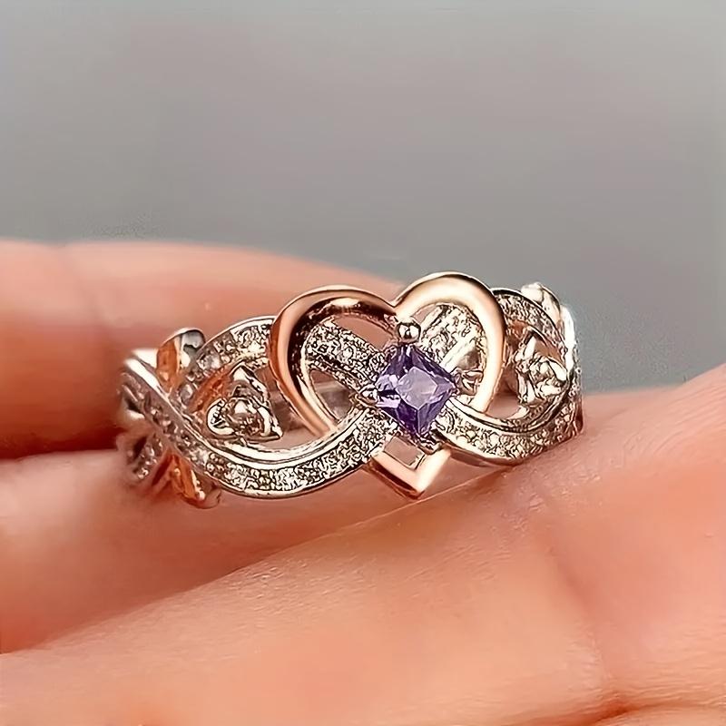 Love Purple Zirconium silver+Rose gold two-tone single ring 5