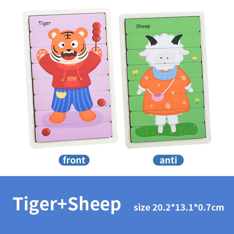 Cartoon Animal Double-sided Strip Wooden Puzzles Kids Montessori Jigsaw Game Baby Educational Toys for Children