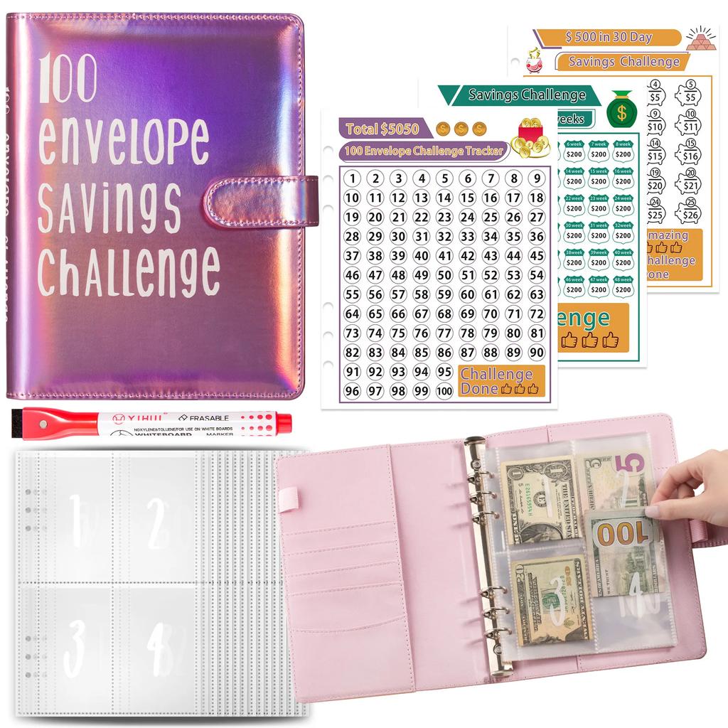 New100 Envelope Savings Challenge Laser A5 Loose-Leaf Binder Budget Binder With Cash Envelopes Money Organizer System Quality