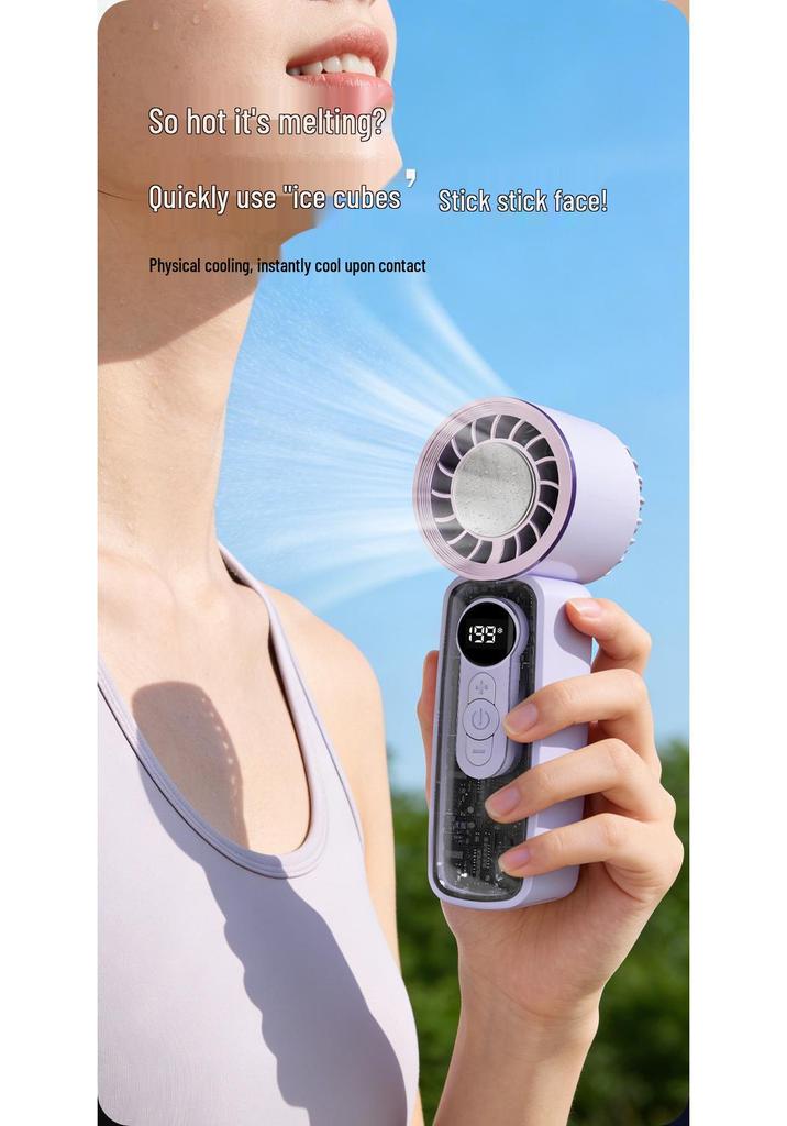 Portable USB-Charged Transparent Fan with Ice Pack and Display Screen for Outdoor Use