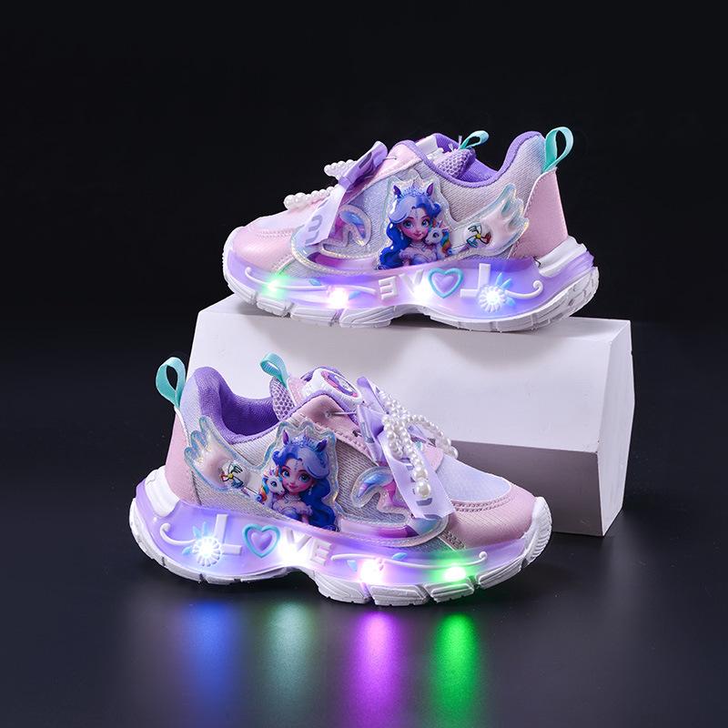 2025 Autumn Cartoon Princess Rotating Mesh Anime Luminous Girls' Sports Shoes