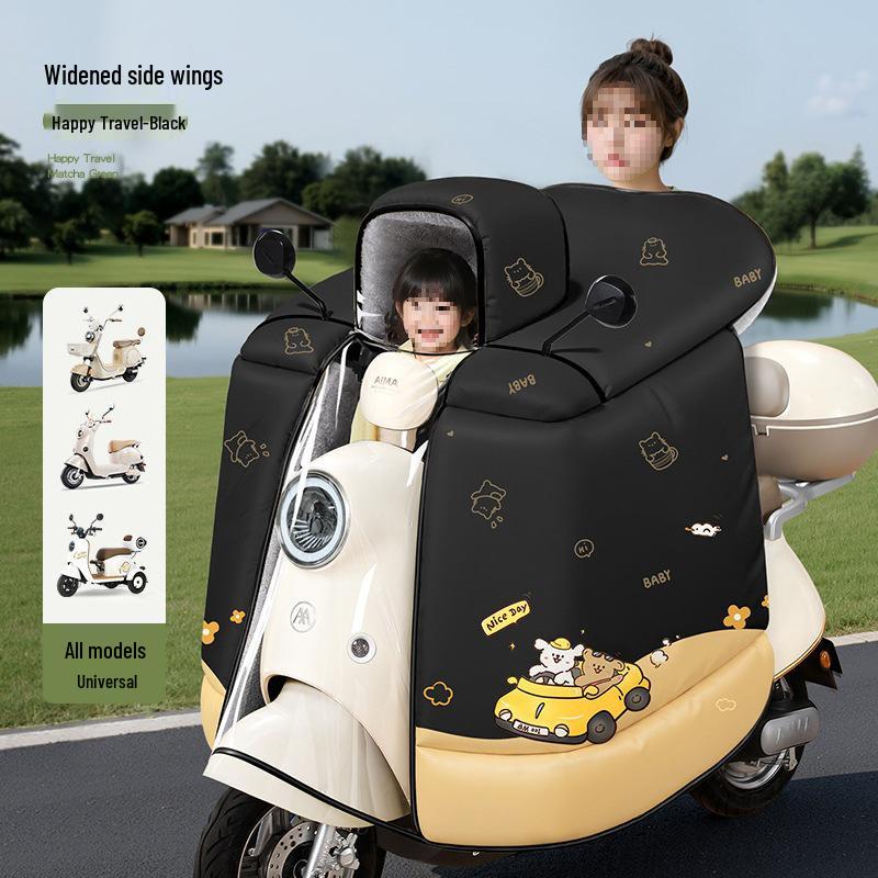 Children's Parent-Child Electric Motorcycle Winter Windshield - Fleece-Lined, Thickened, Waterproof, Full Coverage.