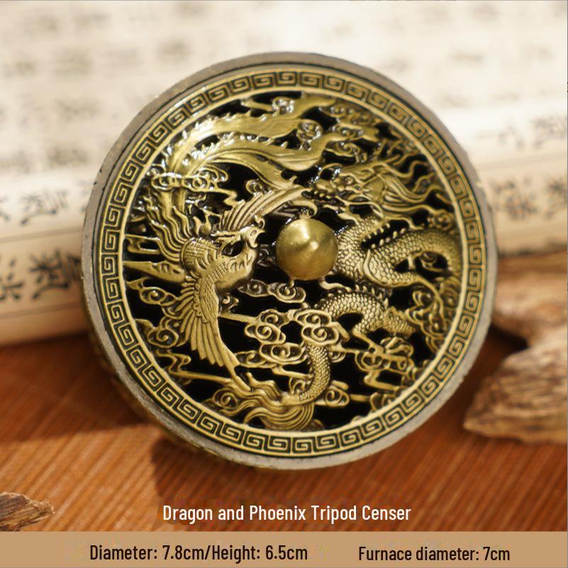 Ancient Dragon & Phoenix Incense Burner: Classical Aromatherapy Plate with Auspicious Cloud Design for Home