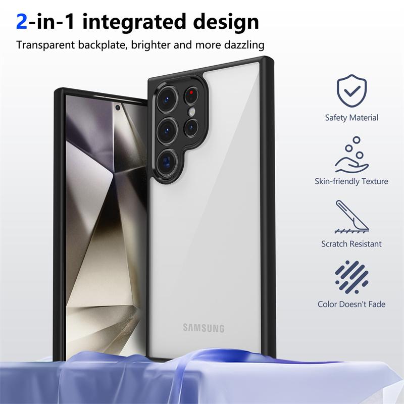 Transparent Soft Frame Hard PC Armor Phone Case For Samsung Galaxy S25 S24 Ultra S23 S22 Plus S20 S21 FE Camera Protection Cover