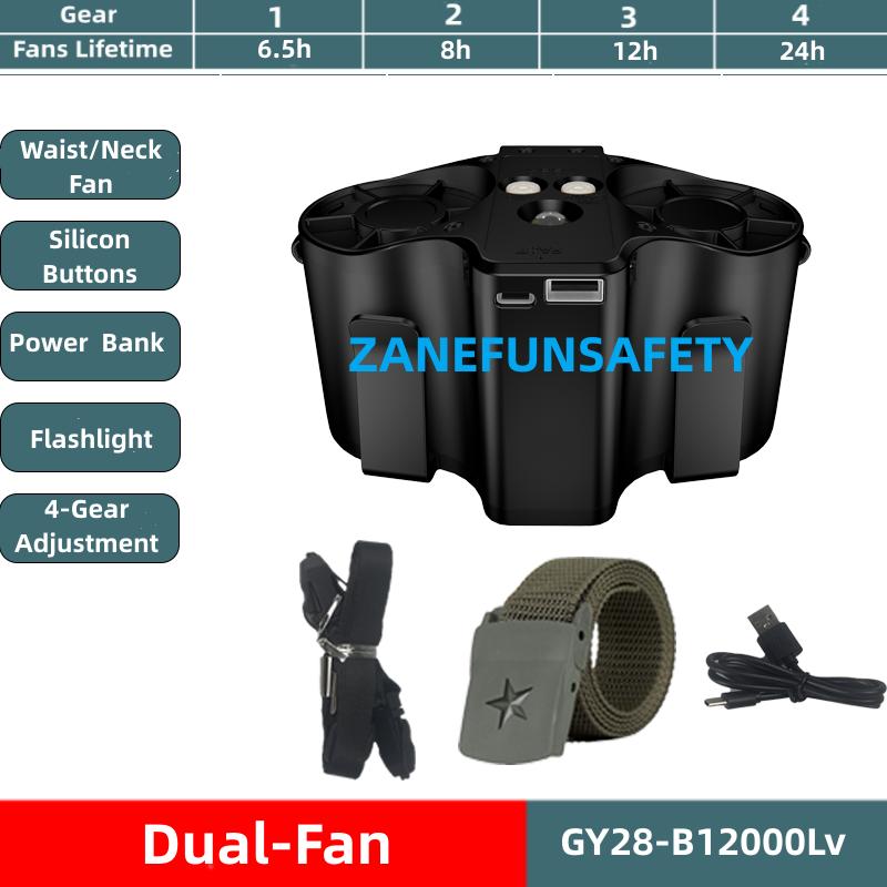 

Portable Waist Fan With 2 4 Fans Fast Charging Rechargeable Battery Power Bank 3W LED Light, Wearable Strong Wind Waist Neck Fan