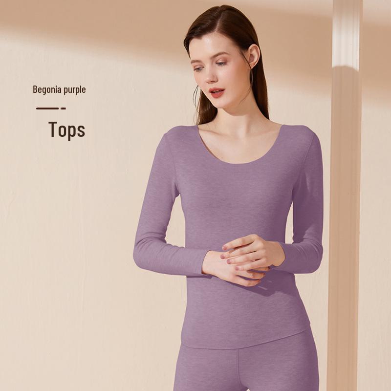 Women's Fleece-Lined Cashmere Silk Thermal Underwear Set - Seamless Round Neck, Antibacterial German Velvet Autumn Pants