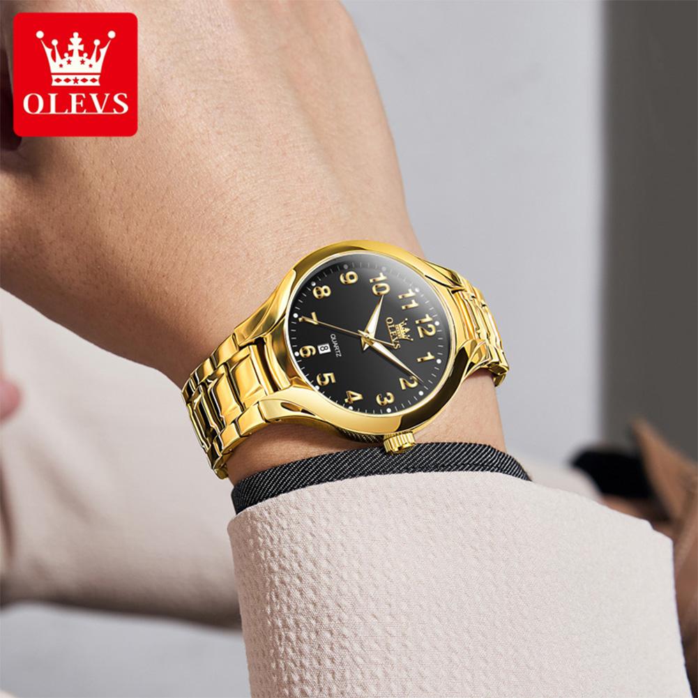 OLEVS Original Brand Luxury Quartz Watch for Men Gold Stainless Steel Strap Waterproof Luminous Auto Date Fashion Wristwatch Men
