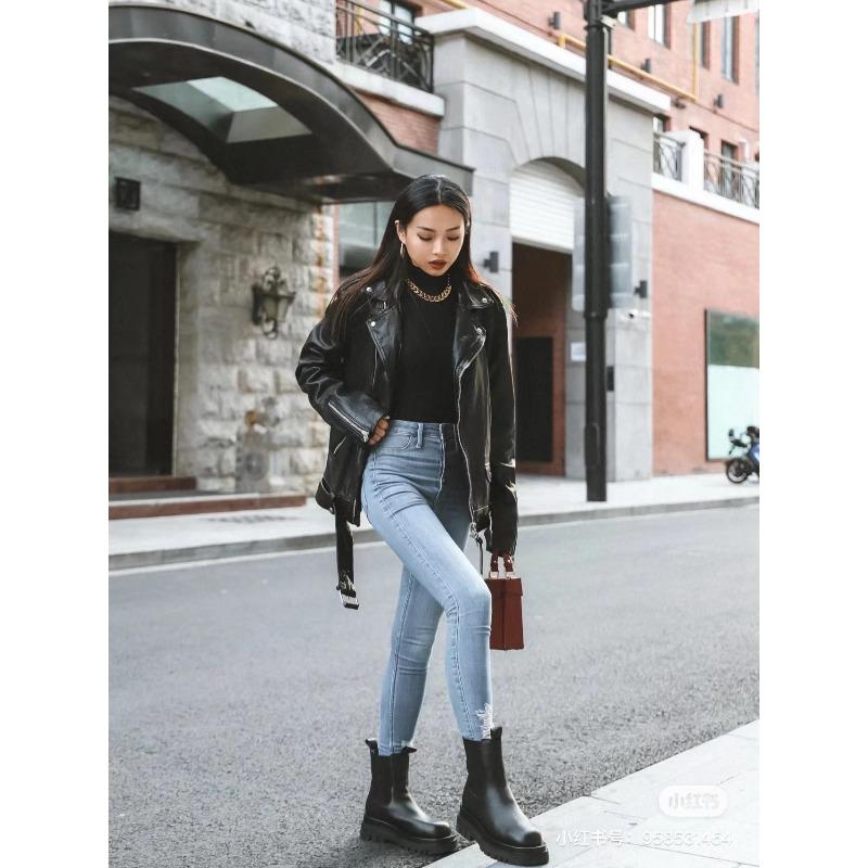 2023 New Women's Motorcycle Leather PU Imitation Leather Loose Jacket Black Jacket