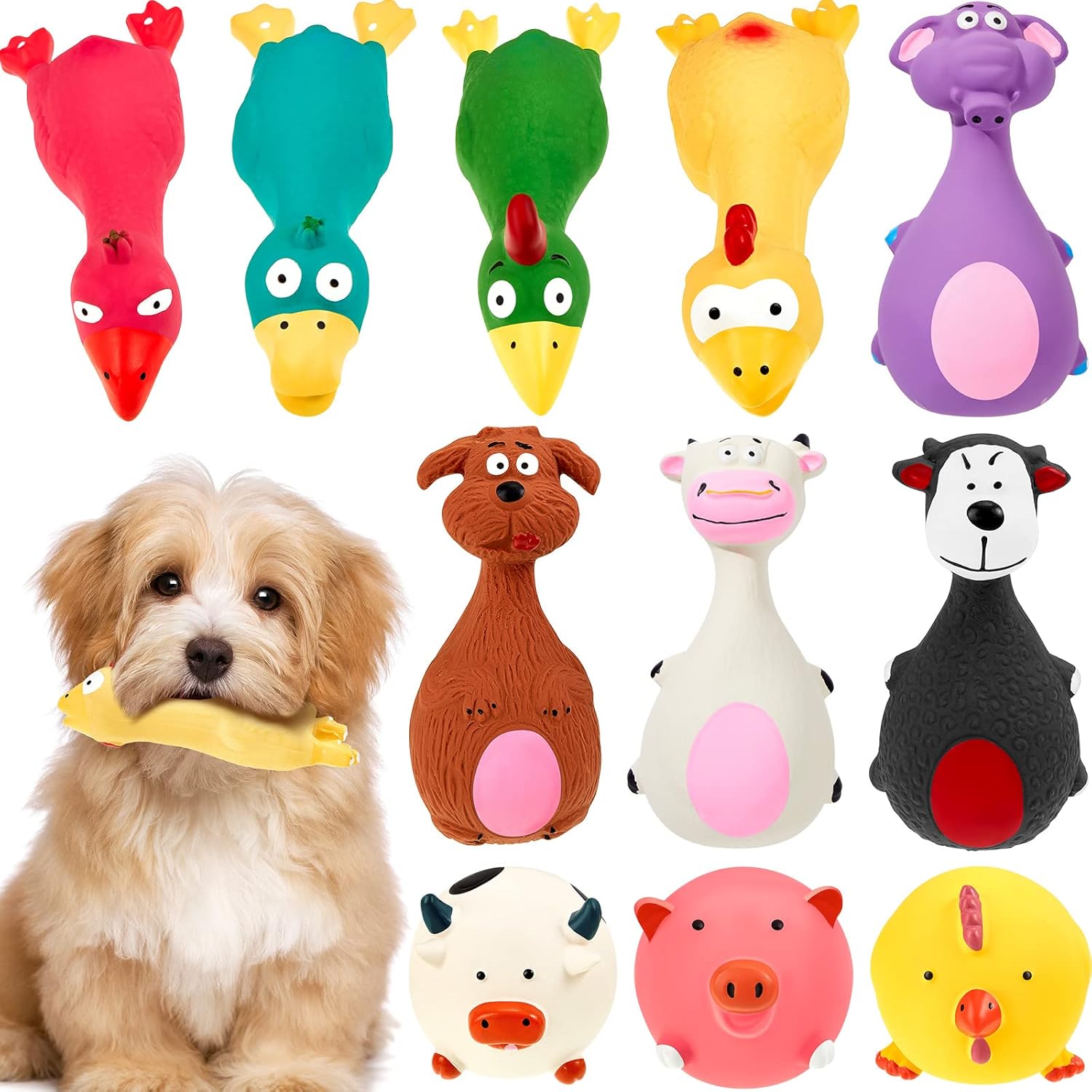 Jenaai 11 Pcs Dog Squeaky Toys Squeaky Latex Dog Toys Soft Chew Rubber Dog Toy Rubber Chew Toys for Dogs Assorted Animal Pet Toys Puppy Fetch Pet