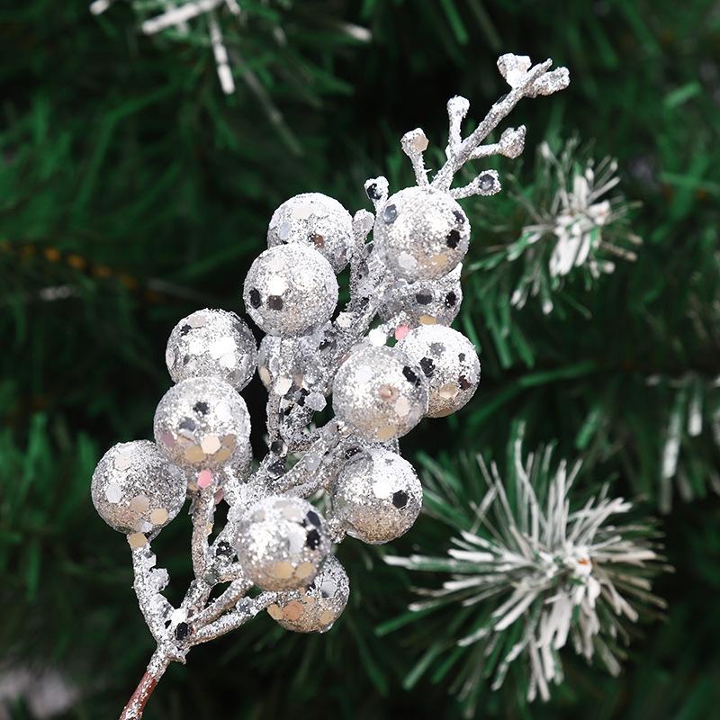 

19cm Christmas Blue Glitter Berry Stems Artificial Foam Berry Snow Covered Berry for Christmas Tree Decoration DIY Xmas Crafts 2Pcs