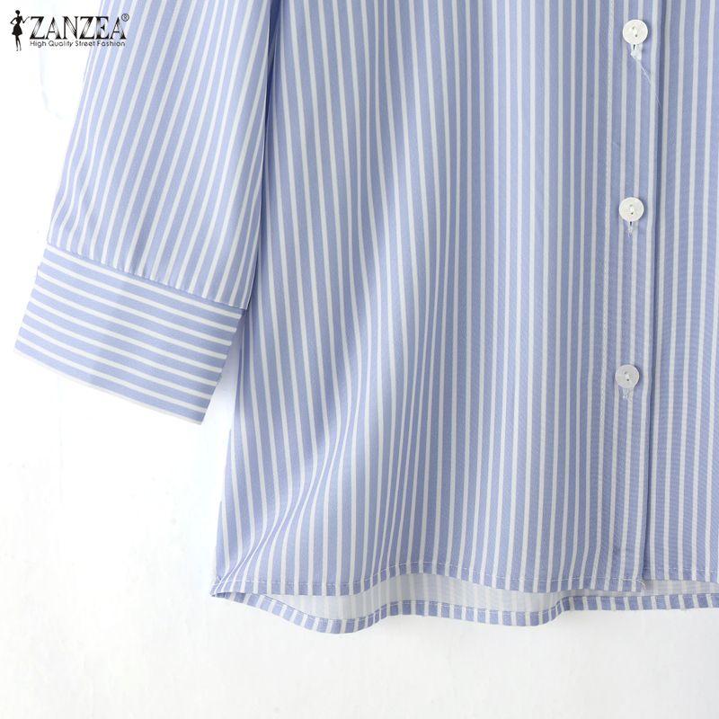 ZANZEA Women Daily Casual 3/4 Sleeve Loose Commute Stripe Blouse
