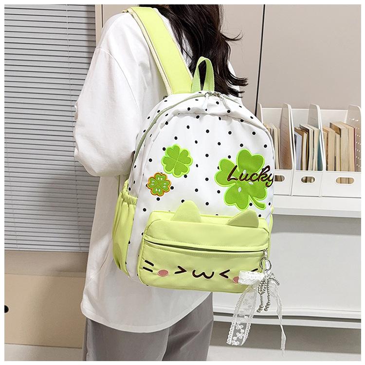 Schoolbag Japanese lucky four-leaf clover kitten schoolbag cute soft girl student backpack light small fresh commuter backpack female