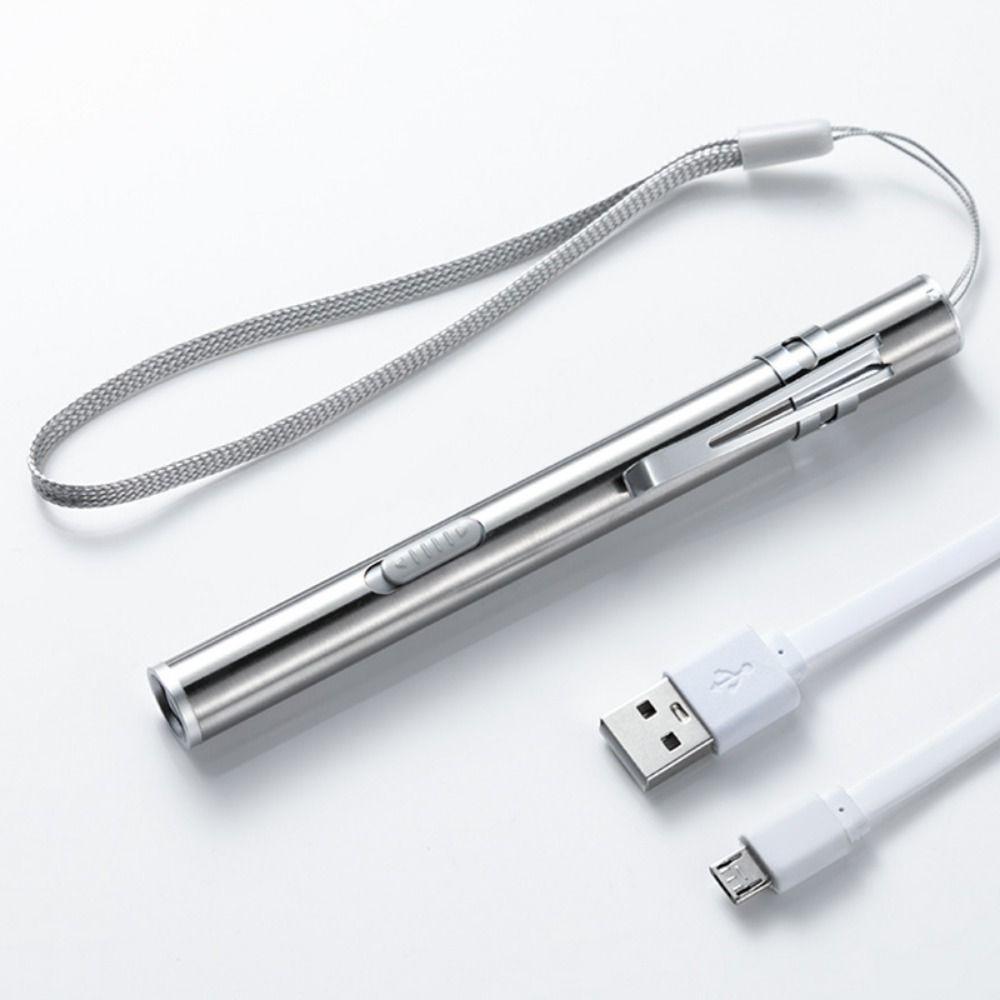 Stainless Steel Doctors Pen Light Portable with Steel Clip Nurse Pocket Flashlight Energy-saving Yellow/ White Light