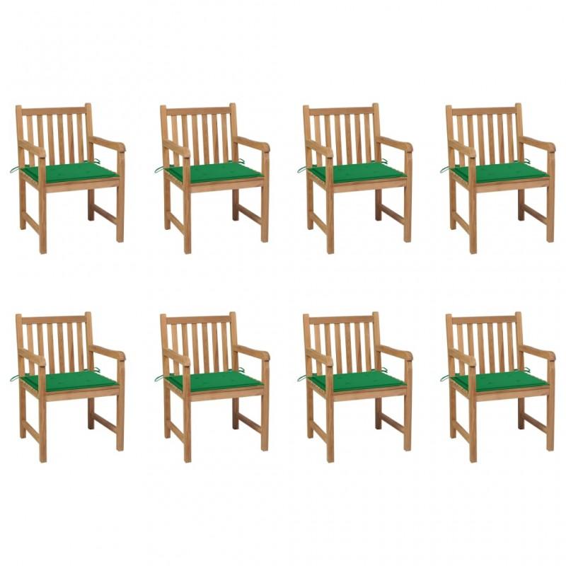 Day and Night - Day and Night Garden Chairs 8 Pcs Solid Teak Wood Green Cushions