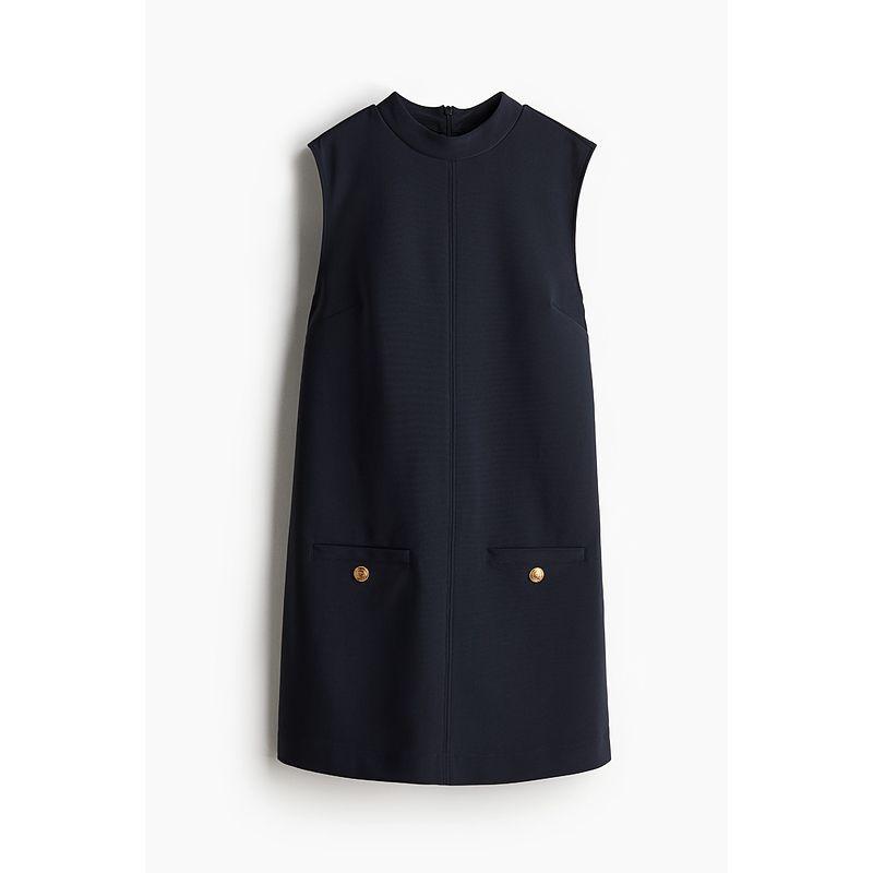 

HM Women s Clothing Gold Style Dress 2025 Autumn New round Neck Sleeveless Work Clothing Elegant A- line Skirt 1265322 Navy blue 170/116