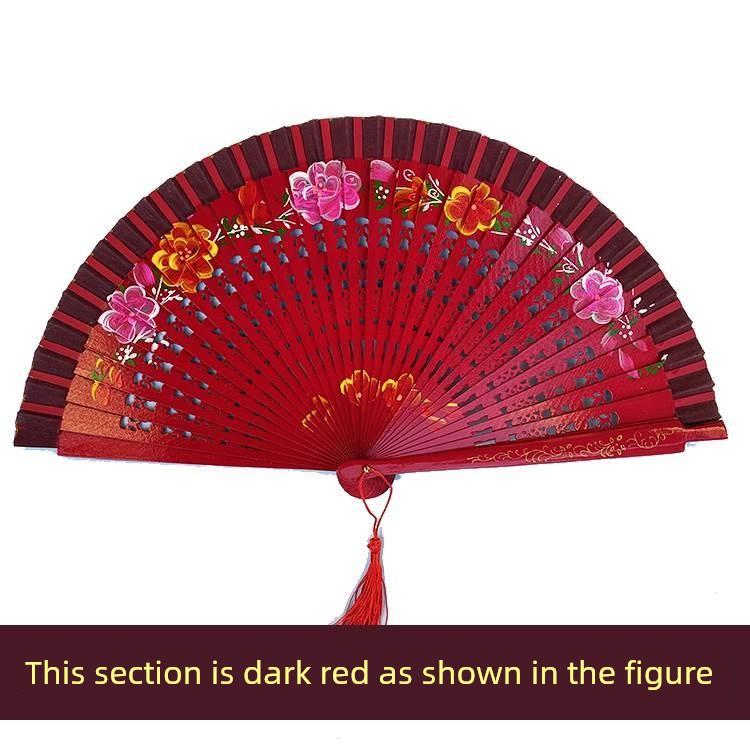 Double-Sided Easy-Open Folding Fan, Group Performance Fan, Retro Fan for Show, Dancing, Bright Red Model Dance Fan, Chinese Style
