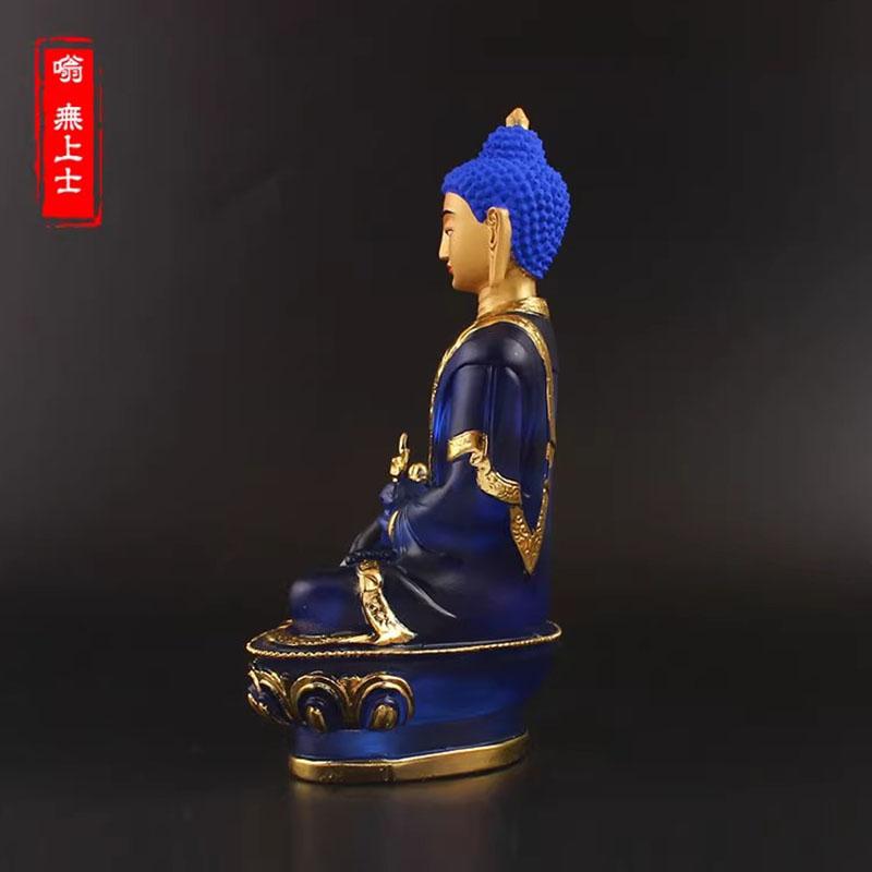 Blue Color Resin Medicine/Pharmacist Rulai Buddha Statue,Tibetan Keep Safe Suppliers Home Putting Decorations Figurines 20cm