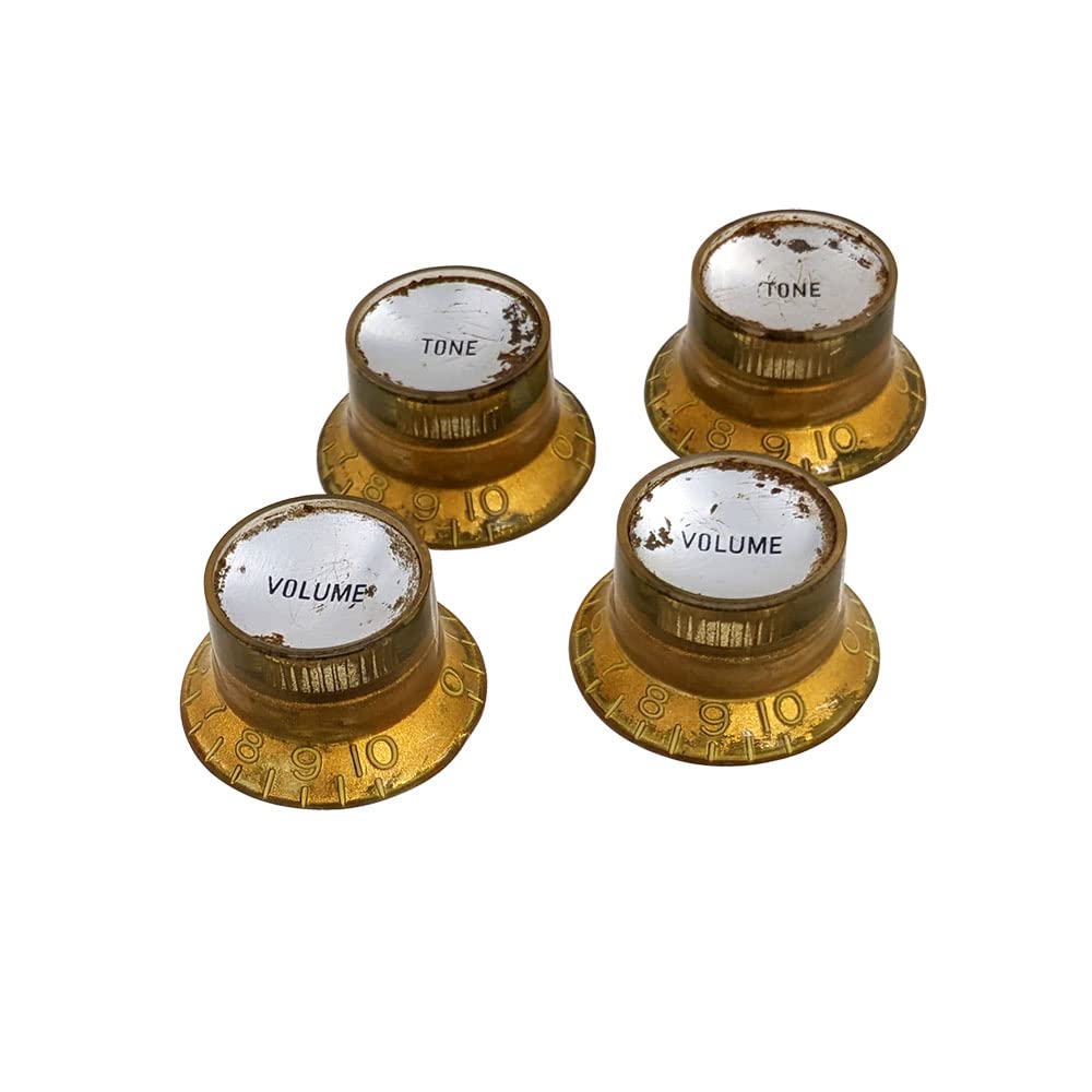 YJB PARTS Reflector Knobs (Embossed Letters) 4-Piece Set, Made in Japan (Relic Gold/Silver Plated)