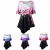 Fashionable Women Ladies Asymmetric Hem Floral Print T-shirt Tunic Tops For All Sizes