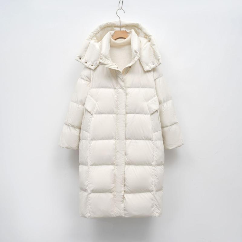 

Зимняя средняя и длинная корейская свободная куртка-хлеб повседневная куртка белая утиная пуховая теплая куртка с капюшоном женская L белый
