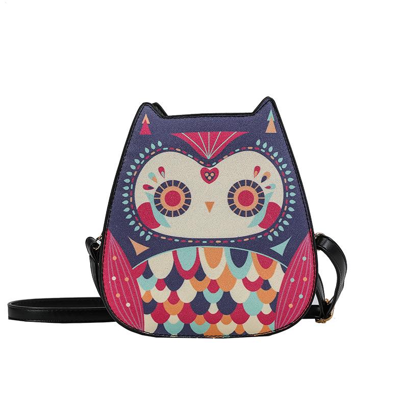 Bags Cute Small Bag Summer 2025 New Japanese Soft Girl Cartoon Owl Shape Shoulder Small Round Bag Pu