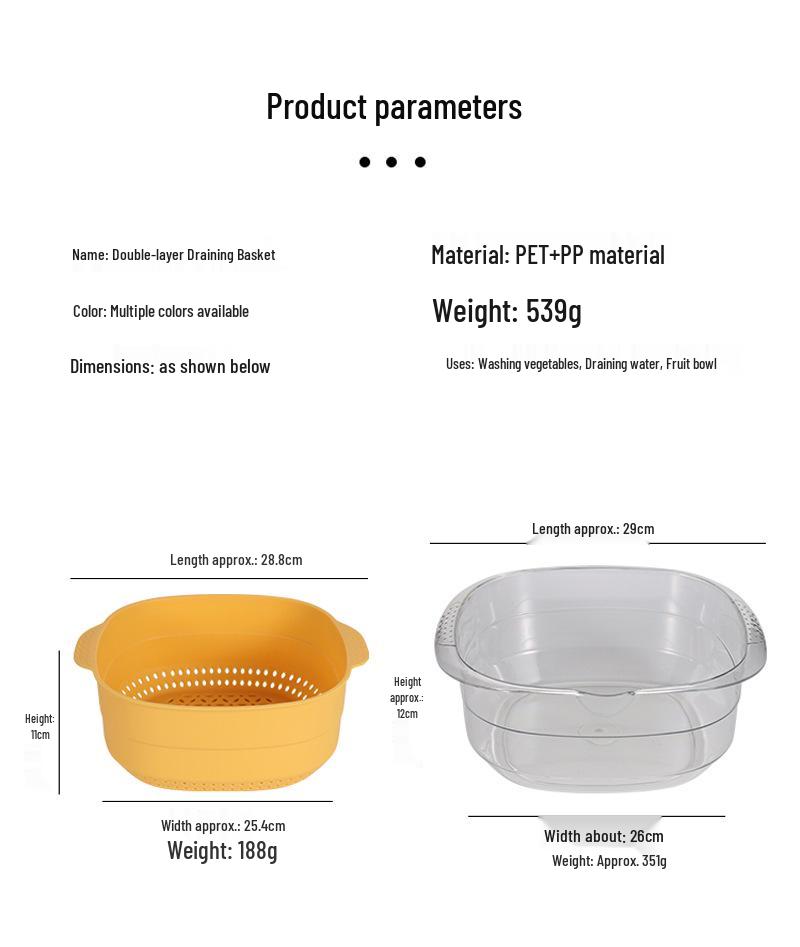 Transparent PET Plastic Multi-purpose Draining Basket - Drop-Resistant, Dustproof, Ideal for Vegetables & Fruits