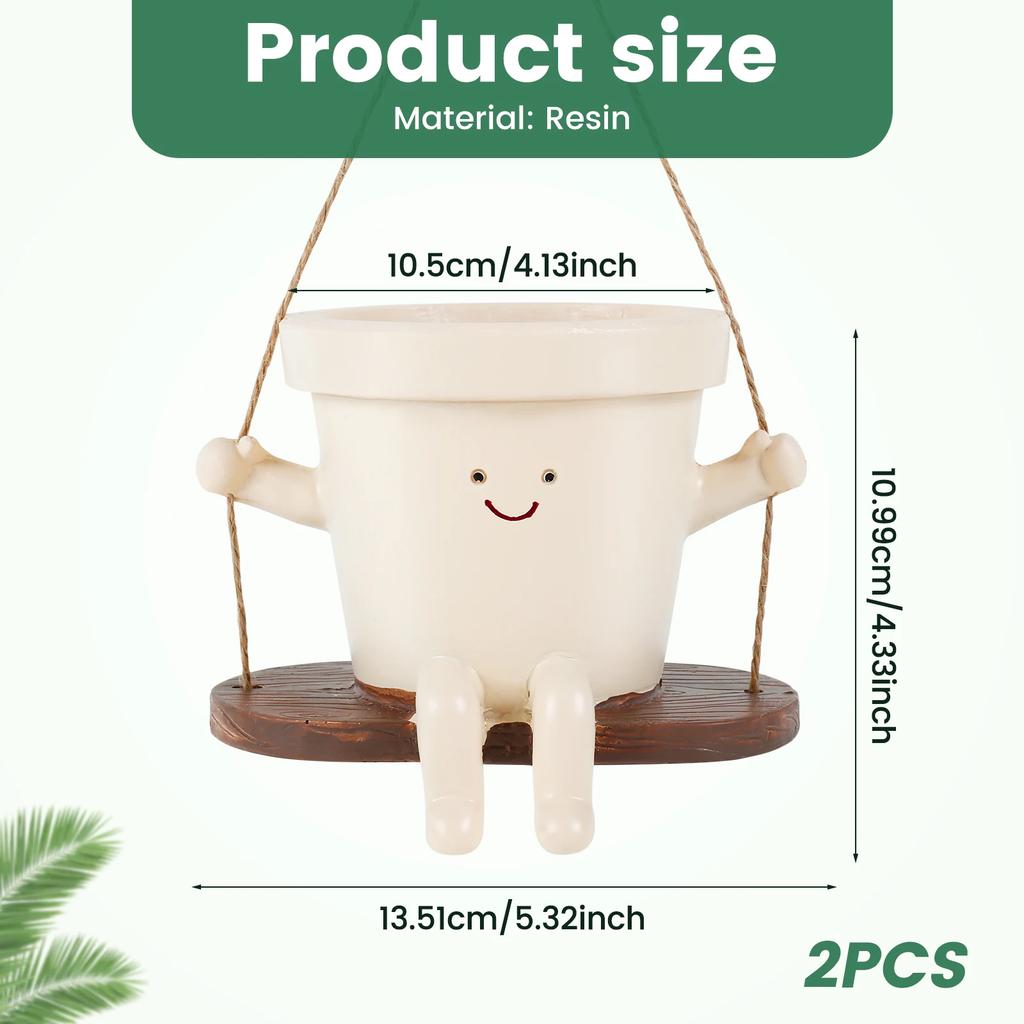 2Pcs Cute Hanging Swing Pot Decorative Hanging Swing Planter Portable Resin Head Planter Charming Swing for Gardens