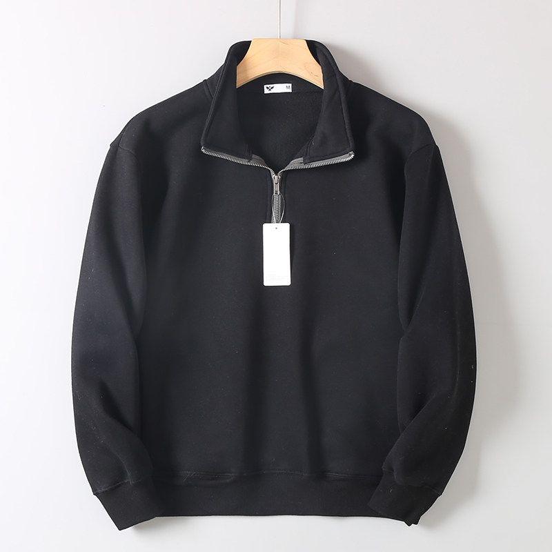 Export Orders Exported To Japan Loose Casual Stand Collar Half Zipper Fleece Hoodie Men's and Women's Autumn and Winter Fleece-lined Warm Outerwear