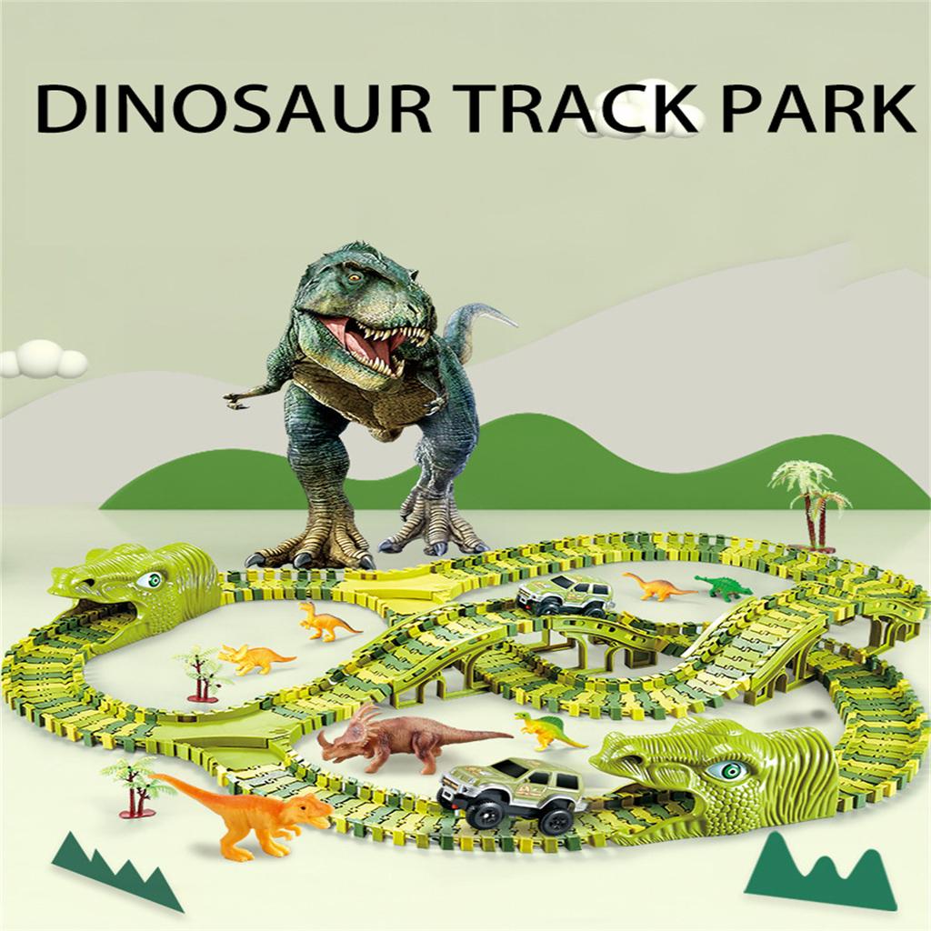 Dinosaur Race Track Set Rail Car Toys Assembly Bend Flex Racing Track Led Electronic Flash Light Car Toys for Children Years Gift