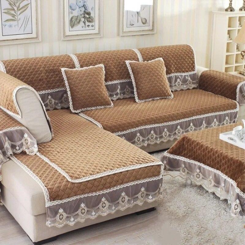 Lace Sofa Cover Plush Slip Resistant Slipcover Modern Couch Cover Four Seasons Sofa Towel Soft Comfortable