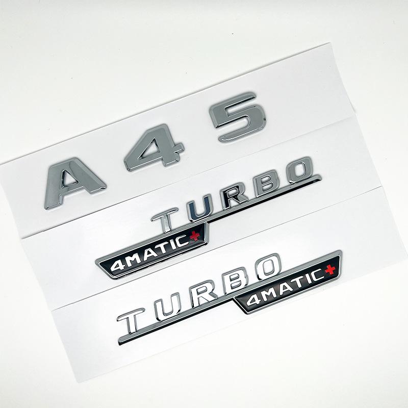 3D ABS Glossy Black Car Fender Badge Turbo 4MATIC Sticker Rear Trunk AMG Emblem A45 Logo For Mercedes Benz A 45 AMG W176 W177