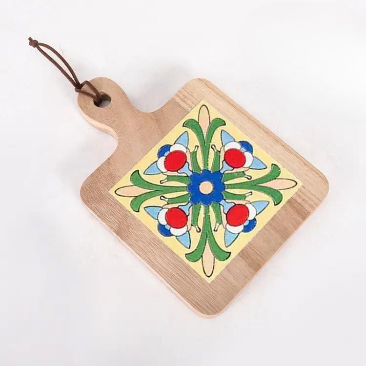 Solid Wood Flower Brick Hand Pot Mat Insulated Cup Mat Retro Dining Mat Decoration for Home Restaurants Kitchen Table Mat Cup