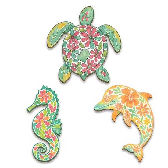 

3 Pcs Ocean Beach Themed Wall Art Wooden Sea Turtle Seahorse Dolphin Wall Hanging Decor Vintage Coastal Wall Sculpture for Lake House Bathroom Sets