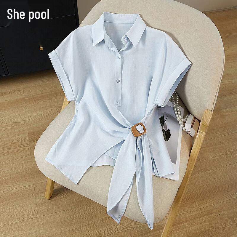 Women s Lyocell Irregular Hem Short Sleeve Shirt One Size
