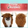 Adorable Plush Highland Cow Decorative Figure With Brown And White Facial Features