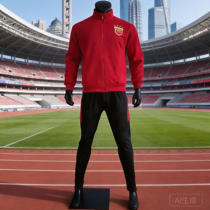 Long Sleeve Fleece Football Jacket - Shanghai Team Stand Collar Soccer Training Wear