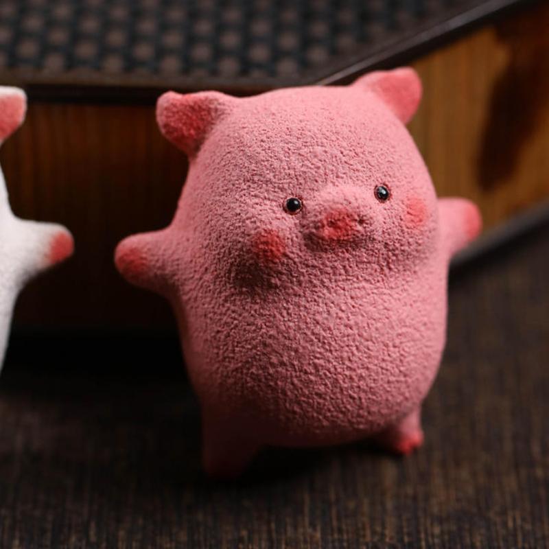 Purple Clay Tea Pet Pig Piggy Figurine Mini Pig Ornament Attract Wealth Feng Shui Sculpture Home & Office Decoration Collection