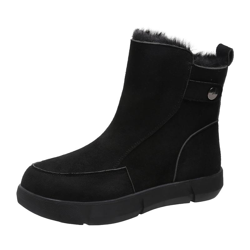 Suede Flats Fur Ankle Women Snow Boots Cozy Warm Plush Cotton Shoes Fashion Mid Heels Boots Woman Trend Goth Chelsea Botas Mujer