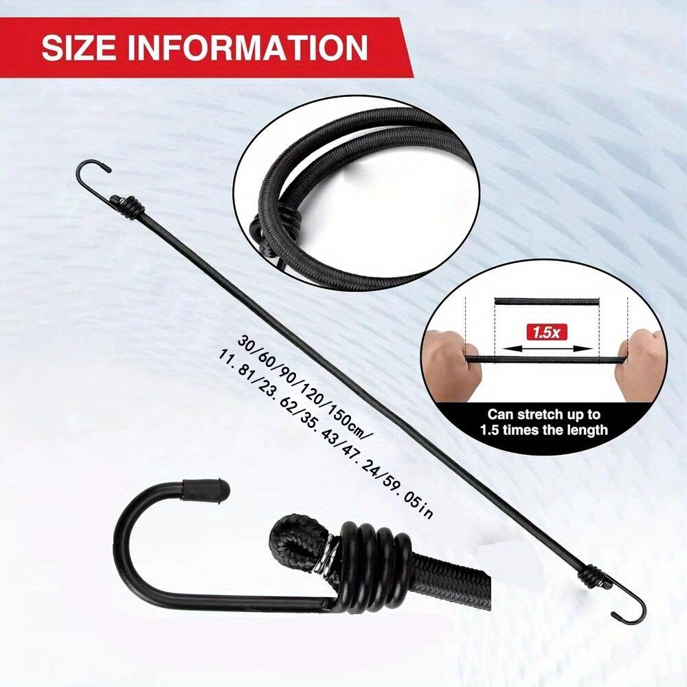 Heavy Duty Rubber Bungee Straps with Hooks for Motorcycle, Truck, Camping Tent & Outdoor Gear - Weatherproof & Durable